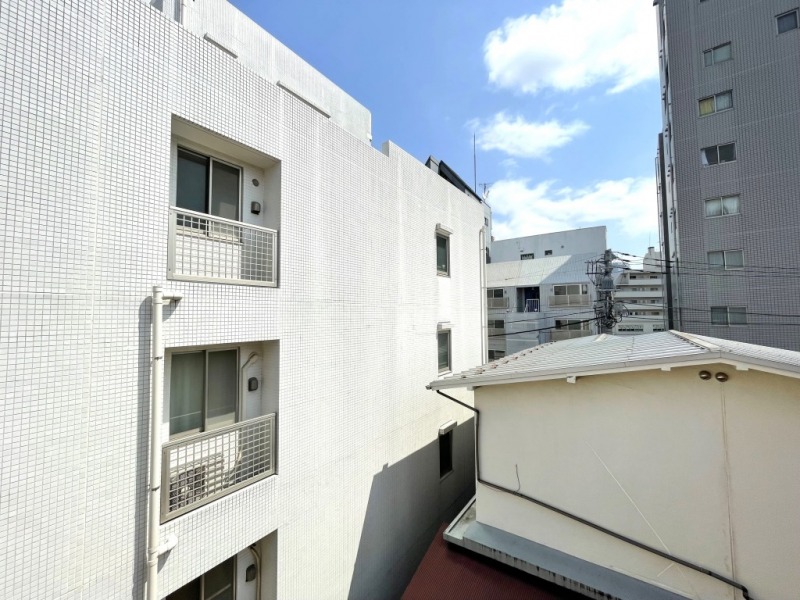 【ルーフバルコニーからの眺望】眼下は敷地内の通路があり、前面までの建物にはある程度の距離が保たれています。