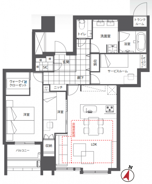 【間取り：2SLDK】専有面積87.03㎡、南東向きのLDK、洋室2部屋があり、各部屋WICまたはCLを備え、収納充実しています。トラインクルームも付いています。