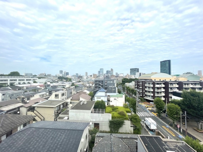 【バルコニー】前面は、低層の建物が多く、開けた爽快な眺望で、抜け感もあります。遠くの街や空まで望めます。