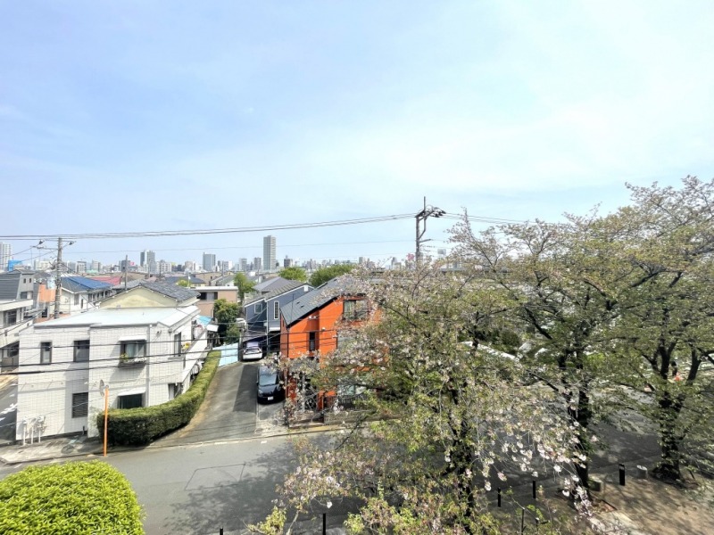 【住戸からの眺望】眼下はグリーンが広がり、低層の建物が多く遠くの街まで抜けていて、空も広く仰げる眺望です。春には桜を望むことが可能です。