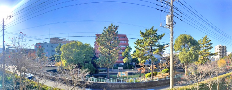 【住戸からの眺望】西向きのバルコニーからは、「横十間川親水公園」の水辺とグリーンが広がり、季節の移ろいも感じられる眺望です。