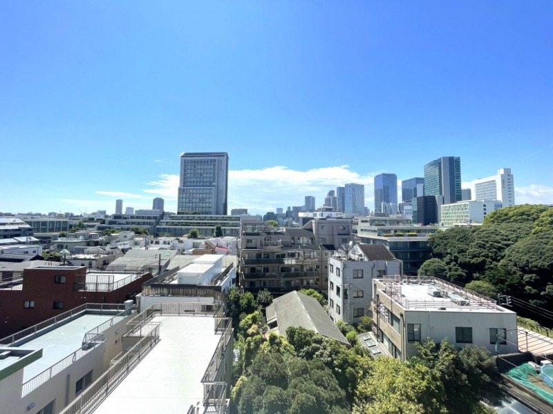 【住戸からの眺望】周辺は低層の建物が多く開放感があり、奥には「渋谷」方面の高層ビル群も一望できます。