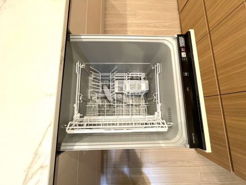 【キッチン：食洗機】ビルトイン食器洗浄乾燥機が付いているので、調理スペースも広く取れて節水効果もあり、家事の負担軽減も期待できます。また上面部に操作ボタンが設置されているタイプで、ラクな姿勢で操作ができます。