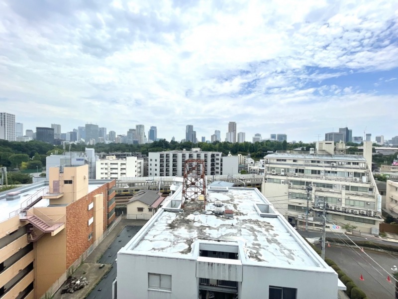 【住戸からの眺望】赤坂御用地のグリーンが一面に広がり、港区のビル群が一望できる開放感のある眺望です。