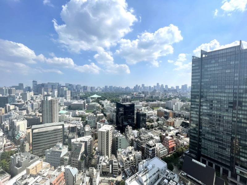【住戸からの眺望】都会的なビルが並ぶ風景の中にも、広い空も仰げる眺望です。夜には、一面に広がる都心の明かりがより一層美しく煌びやかで、贅沢な夜景を堪能できます。
