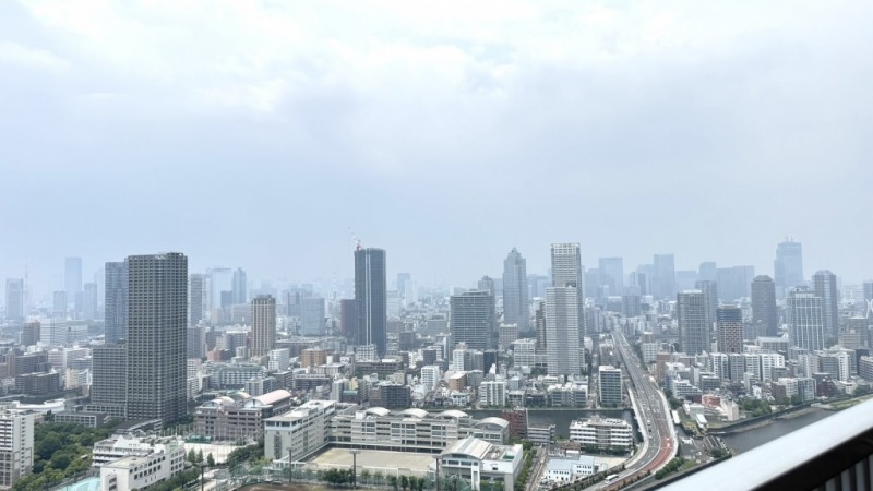 【住戸からの眺望】月島の街並みが一望でき、奥には銀座方面などの都心部が広がり、開放感があり、空も広く仰げ、爽快な眺望です。晴天時には東京タワーも望めます。