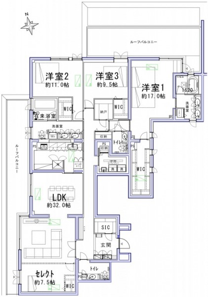 【間取り:4LDK】無料で3LDKと4LDKの間取り変更が可能です。お客様のニーズに合わせてご希望の間取りをお選びください。約40.6帖のLDKを約32.0帖のLDKと約7.5帖の洋室に分けることが可能です。