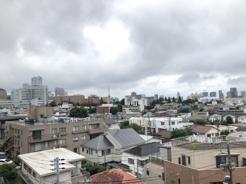 【住戸からの眺望】周辺は低層の建物が多く、開放感のある眺望です。広尾や麻布方面が一望でき、奥には東京タワーが望めます。