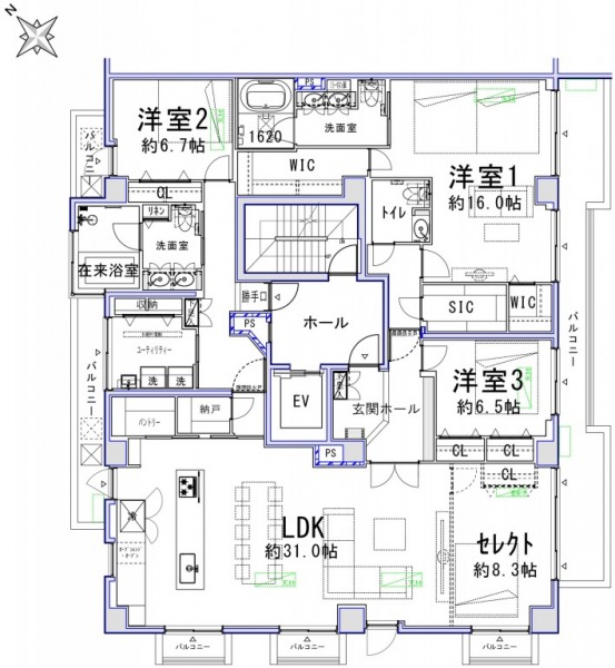 【間取り:4LDK】無料で3LDKと4LDKの間取り変更が可能です。お客様のニーズに合わせてご希望の間取りをお選びください。約40帖のLDKを、約31.0帖のLDKとクローゼット付きの約8.3帖の洋室へと分割が可能です。