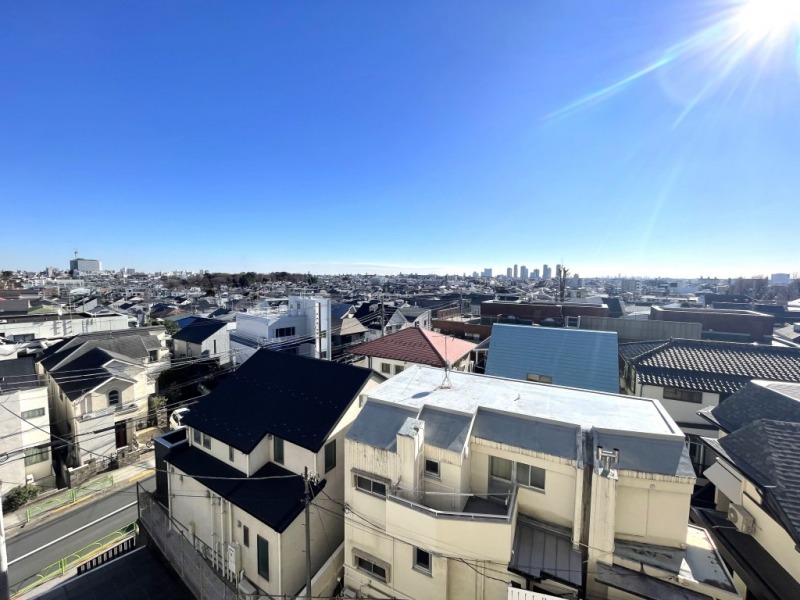 【住戸からの眺望】周囲は低層の建物が多く開放感があり、遠くの街まで抜けていて、広い空も仰げる爽快な眺望です。