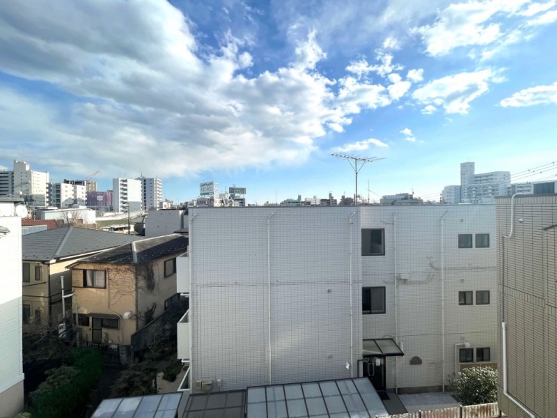 【住戸からの眺望】前面の建物まで距離が保たれているので陽光も注ぎ、低層の建物も多く開放感もあり、広い空も仰げる眺望です。