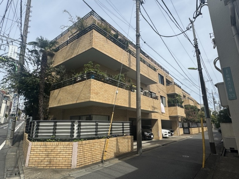 【外観】ブラウンタイル張りの重厚感のあるフォルムと整ったバランスの外観デザイン。経年による味わいも魅力です。1981年築、小松建設工業施工の地上4階建、総戸数16戸の低層レジデンスです。京王線・井の頭線が利用可能な好立地。複数路線が使えることで新宿・渋谷方面へのアクセスも良好な通勤・通学に便利なポジションです。周辺にはスーパーやコンビニ、ドラッグストアが揃い、日常の買い物に便利な住環境が整っています。緑豊かな「羽根木公園」や区立小・中学校、クリニックが徒歩圏内に揃い、安心でバランスの良い生活環境が魅力です。