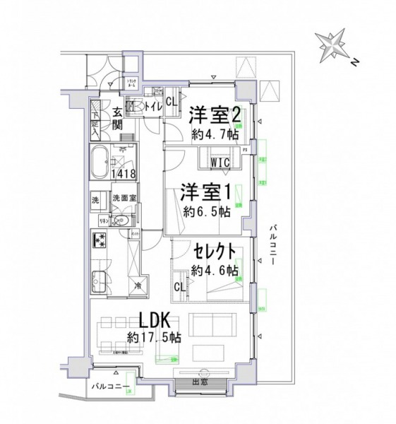 【間取り:3LDK】約22.5帖のリビングダイニングキッチンを、約17.5帖のリビングダイニングキッチンとクローゼット付きの約4.6帖の洋室と分ける3LDKへの間取りも無料で変更が可能です。お客様のニーズに合わせてご希望の間取りをお選びください。