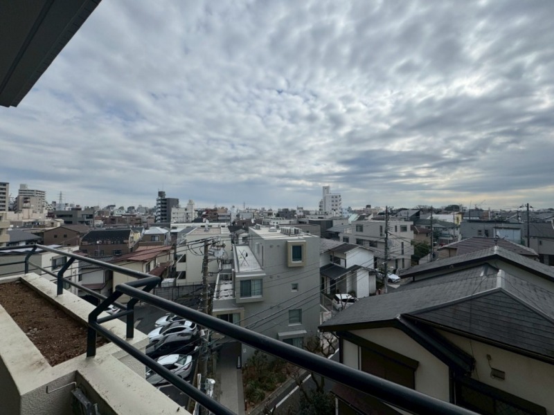 【住戸からの眺望】周辺は低層の建物が多く遠くまで抜けていて、広い空も仰げる開放感たっぷりな眺望です。