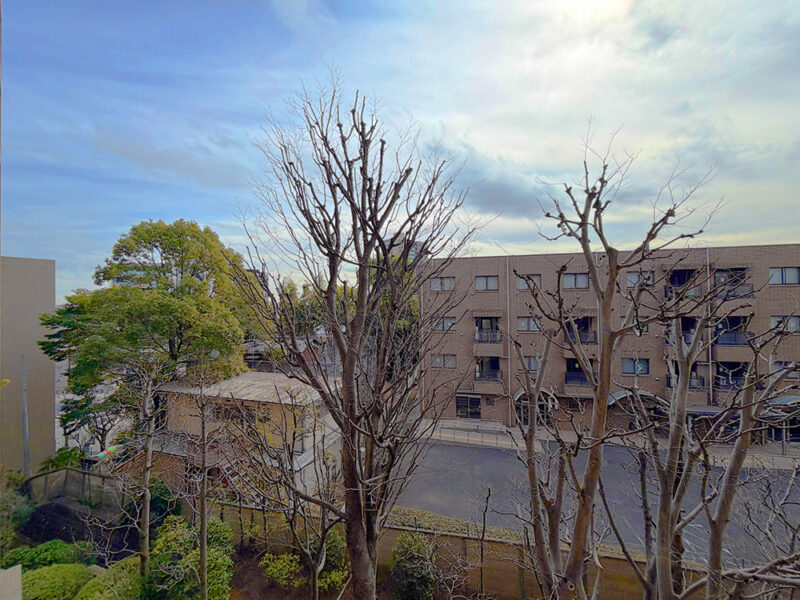 【住戸からの眺望】前面の建物まで距離が保たれ開放感もあり、緑も豊かで広い空も仰げる爽快な眺望です。