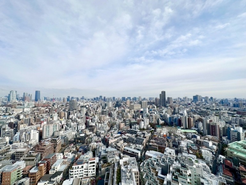【住戸からの眺望】なにも遮るものはなく、空色の移ろいも感じられる開放感たっぷりの圧巻のパノラマビューです。夜には、広がる都心の明かりがより一層美しく煌びやかな夜景が贅沢にも自邸から堪能できます。