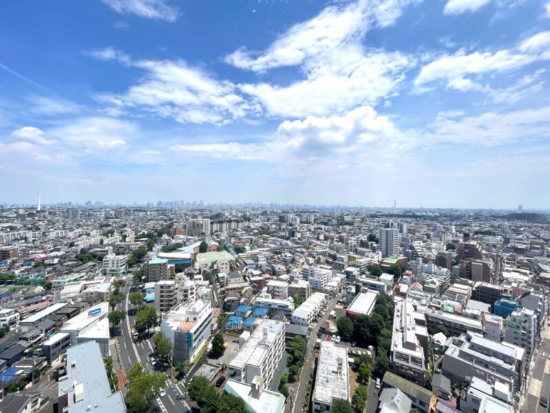 【住戸からの眺望】緑も点在し、抜けた開放感があり、都心部の高層ビル群まで望めます。