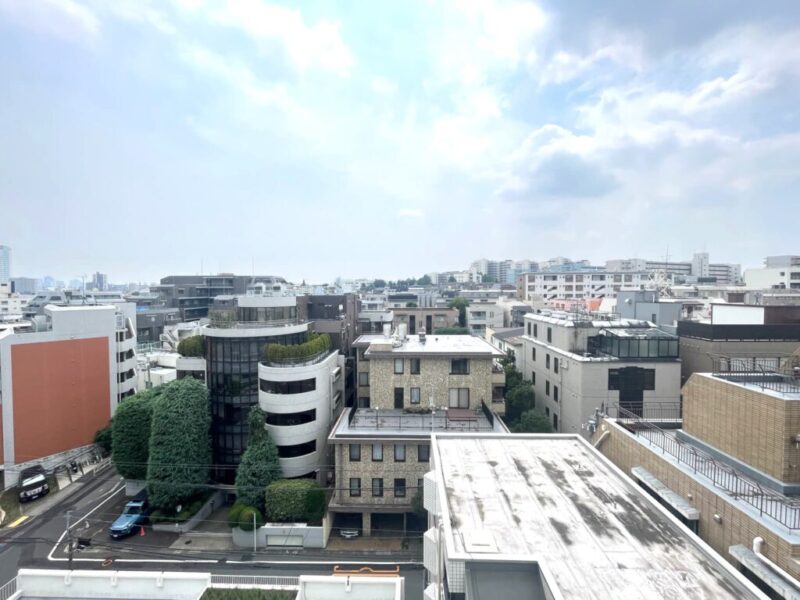 【住戸からの眺望】周辺は低層の建物が多く遠くまで抜けていて、広い空も仰げる開放感のある眺望です。
