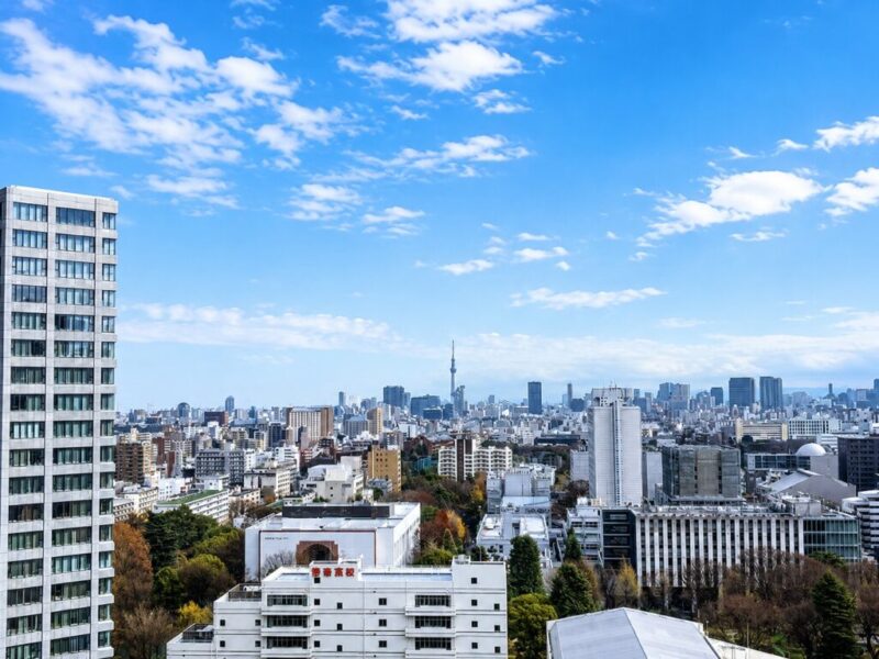【住戸からの眺望】東側は、都会的な景色ながら緑も点在し、遠くまで抜けており、開放感たっぷりの圧巻の眺望です。