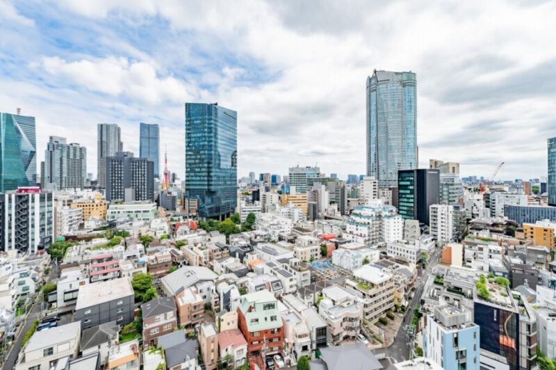 【住戸からの眺望】東京タワーをアクセントに六本木を一望でき、高層ビルが建ち並ぶ都心部の壮観な景色を手中に収めることができる存分なステータス。眼下は低層の建物が多い為、空も広く開放感があり、六本木ヒルズや麻布台ヒルズなど、周辺のランドマークが一望できます。