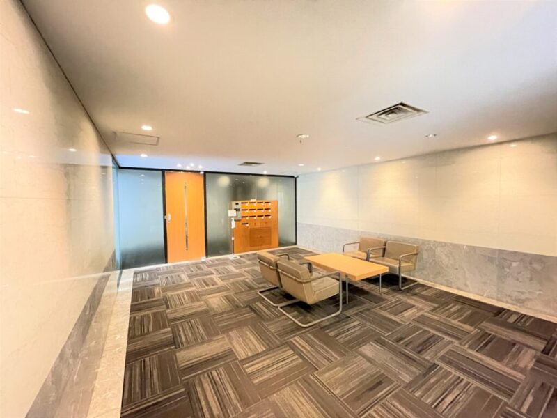 【エントランス】ゆったりとした住まいへの導入部として、落ち着きのあるエントランスホールを設えています。邸宅街にふさわしい控えめな上質感が、住む人を心地よく迎えます。