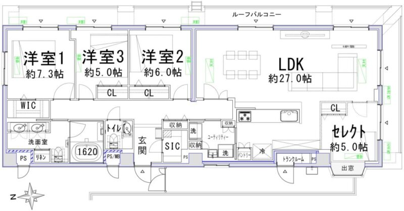 【間取り：4LDK】約27.0帖のリビングダイニングキッチンを、約32.3帖のリビングダイニングキッチンとクローゼット付きの約5.0帖の洋室と分ける4LDKへの間取りも無料で変更が可能です。お客様のニーズに合わせてご希望の間取りをお選びください。