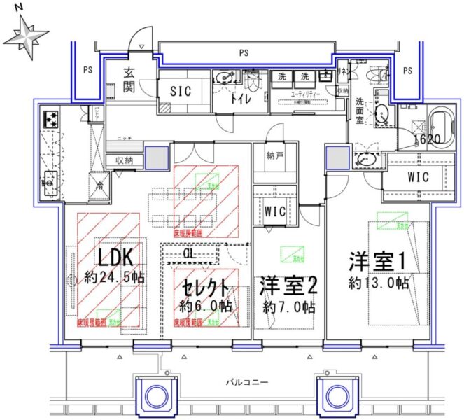 【間取り：3LDK】約31.1帖のリビングダイニングキッチンを、約24.5帖のリビングダイニングキッチンとクローゼット付きの約6.0帖の洋室と分ける3LDKへの間取りも無料で変更が可能です。お客様のニーズに合わせてご希望の間取りをお選びください。